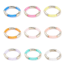 9Pcs 9 Color Candy Color Acrylic Curved Tube Chunky Stretch Bracelets Set for Women