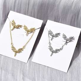 Goddess Brass Micro Pave Cubic Zirconia Stud Earrings & Pendant Necklaces Sets, Cadmium Free & Lead Free, Long-Lasting Plated, Rack Plating