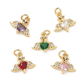 Латунные микро проложить кубического циркония подвески, подвески в виде сердца и крыльев, без свинца и без кадмия, стойки покрытие, долговечный, реальный 18 k позолоченный