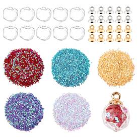 DIY Glass Pendant Making Kits, include Handmade Blown Glass Beads, CCB Plastic Bead Cap Pendant Bails and Star Shining Nail Art Sequins