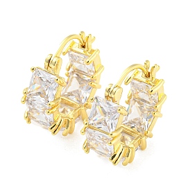 Clear Cubic Zirconia Square Hoop Earrings, Brass Earrings for Women