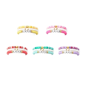 15шт 5 набор браслетов из полимерной глины Heishi Surfer Stretch, Акриловые слова любовь и латунные браслеты в стиле модерн для женщин