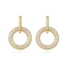 Geometric Circle Retro Earrings with CZ Stones - Copper Plated Gold
