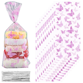 Sachets d'emballage pour bonbons en cellophane imprimés avec des papillons prunes, rectangle
