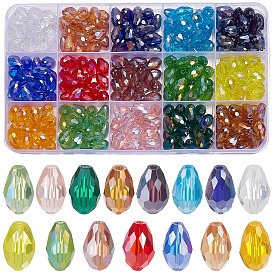 300шт 15 цвета прозрачные гальванические стеклянные бусины нити, с покрытием AB цвета, граненые, слеза