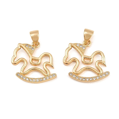 Brass Micro Pave Cubic Zirconia Pendants, Rocking Horse Charms