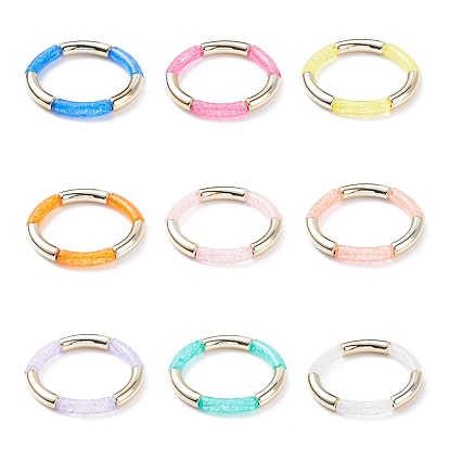9Pcs 9 Color Candy Color Acrylic Curved Tube Chunky Stretch Bracelets Set for Women