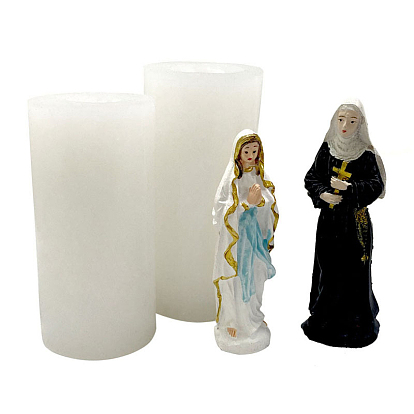 Moules à bougies portrait en silicone bricolage, pour la fabrication de bougies parfumées, religion vierge marie/nonne statue
