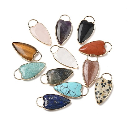 Драгоценный камень подвески, подвески в форме сердца с латунной оправой, золотые