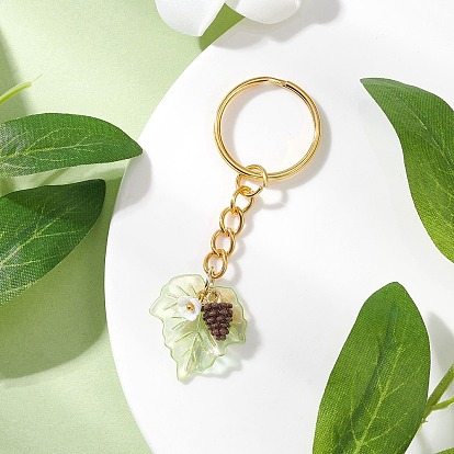 Подвесные украшения из смолы и акрила, с железными разрезными брелоками, золотые, лист с шишкой