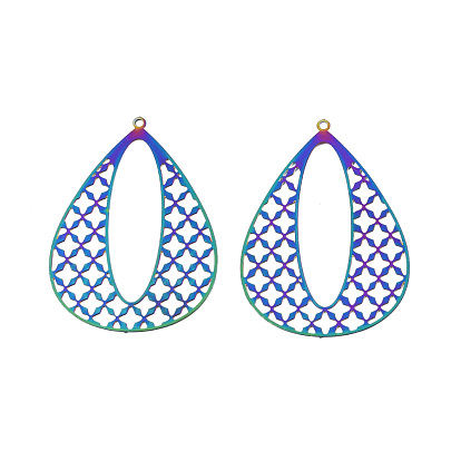 201 Stainless Steel Pendants, Etched Metal Embellishments, Teardrop