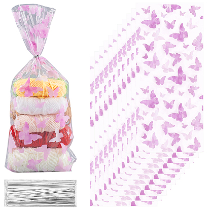 Sachets d'emballage pour bonbons en cellophane imprimés avec des papillons prunes, rectangle