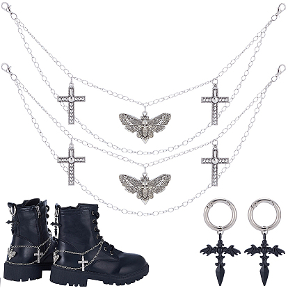 4шт. 2 стили латунных витых цепочек и наборов подвесок для обуви из сплава, крест и мотылек