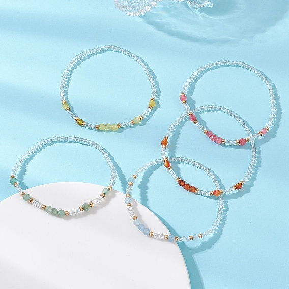 Эластичные браслеты для женщин из натуральных драгоценных камней и стеклянного бисера, круглые