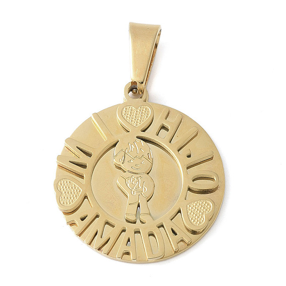 304 подвески из нержавеющей стали, ионное покрытие (ip), плоский круг с мальчиком и словом mi hijo amada