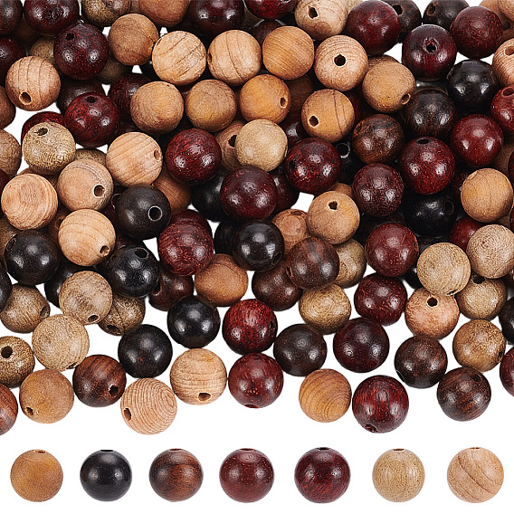 210Pcs 7 Styles Natural Wood Beads Strands, Round