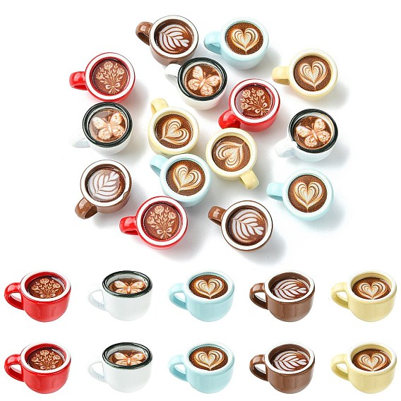 15Pcs 5 Colors Baking Paint Alloy Pendants, Coffee Cup Charms