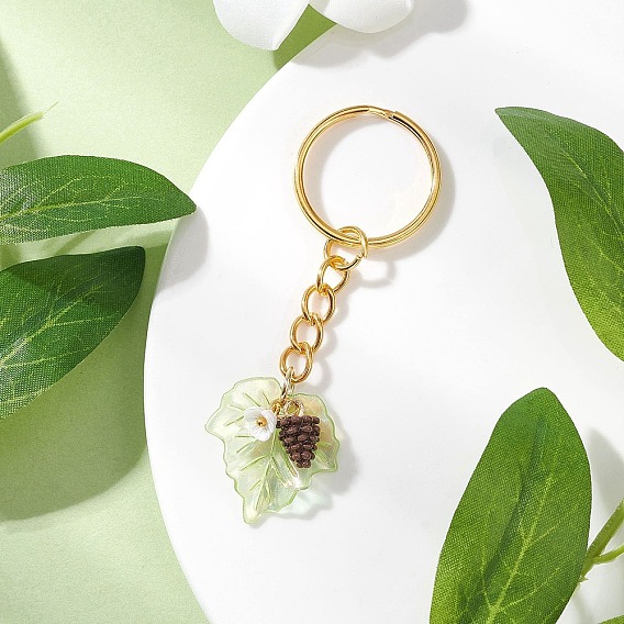 Подвесные украшения из смолы и акрила, с железными разрезными брелоками, золотые, лист с шишкой