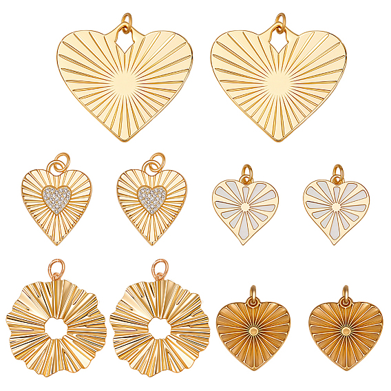 10 шт. 5 подвески из латуни и 304 нержавеющей стали, с 304 кольцами из нержавеющей стали, сердце