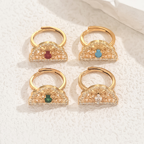 Полые геометрические латунные микропаве регулируемые кольца для женщин, полукруглый, золотые