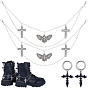 4шт. 2 стили латунных витых цепочек и наборов подвесок для обуви из сплава, крест и мотылек