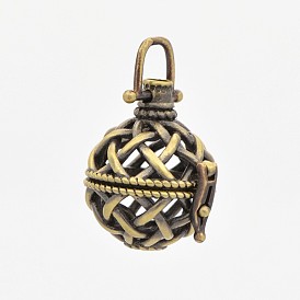 Vintage Filigree Round Brass Cage Pendants, For Chime Ball Pendant Necklaces Making, 34mm, 26x24x20mm, Hole: 6x6mm