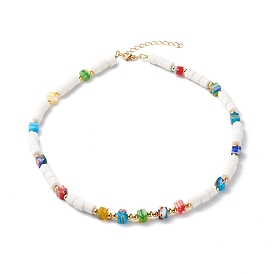Collares de cuentas de arcilla polimérica, con cuentas de vidrio en forma de cubo y cuentas espaciadoras de latón