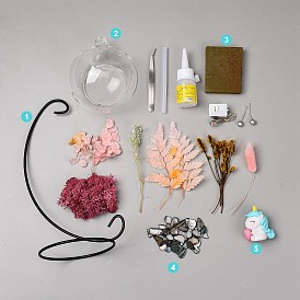 DIY Micro Landscape Making Kits, with Glass Globe, Iron Display Stand, Dried Flower, Tweezers and Resin Finding