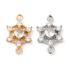 Brass Pave Clear Cubic Zirconia Connector Charms, Flower Links