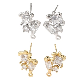 Brass with Clear Cubic Zirconia Stud Earring Findings, Nuggets