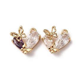 Латунные микро проложить кубического циркония прелести, без кадмия, без никеля и без свинца, Бабочка и сердце, реальный 18 k позолоченный