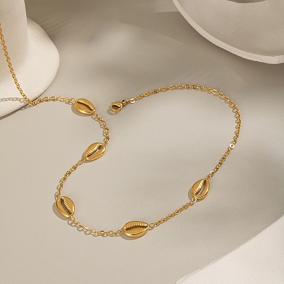 304 Женские ожерелья из нержавеющей стали в форме ракушек, ионное покрытие (ip), без кадмия, без никеля и без свинца