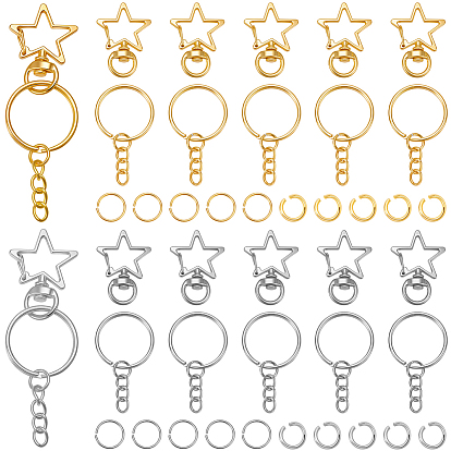 Наборы для самостоятельного изготовления брелоков, включая поворотные застежки-карабины из цинкового сплава, поворотный карабин-лобстер, железные брелоки для ключей и открытые кольца для прыжков