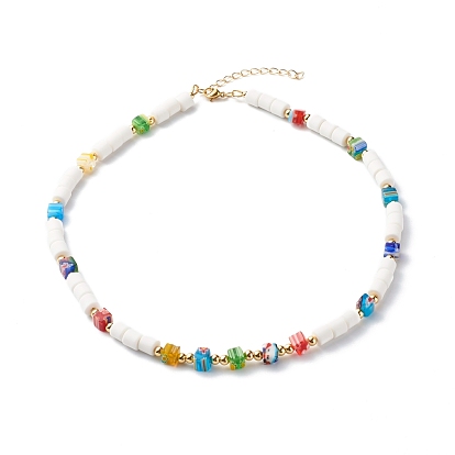 Collares de cuentas de arcilla polimérica, con cuentas de vidrio en forma de cubo y cuentas espaciadoras de latón