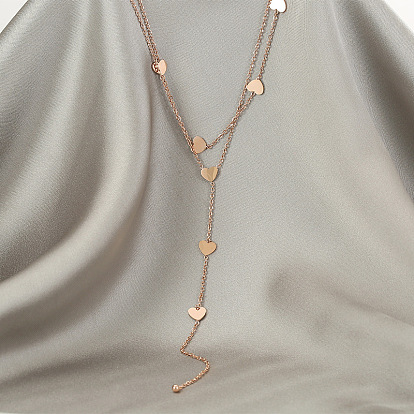Boho Layered Fringe Heart Chain Necklace in Titanium Steel