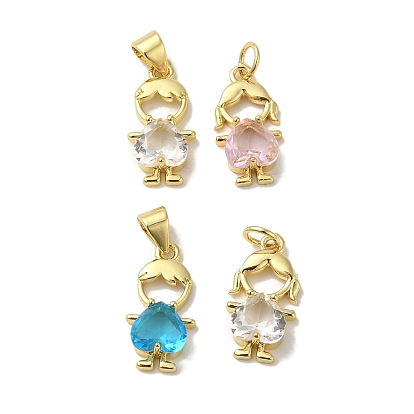 Стеклянные подвески из латуни с покрытием стойки, без кадмия и без свинца, долговечный, реальный 18 k позолоченный, Человек с сердцем