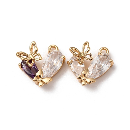 Латунные микро проложить кубического циркония прелести, без кадмия, без никеля и без свинца, Бабочка и сердце, реальный 18 k позолоченный