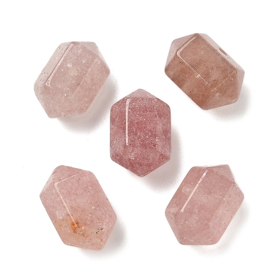 Бусины-пули из натурального клубничного кварца с двумя заостренными концами и гранеными кусочками
