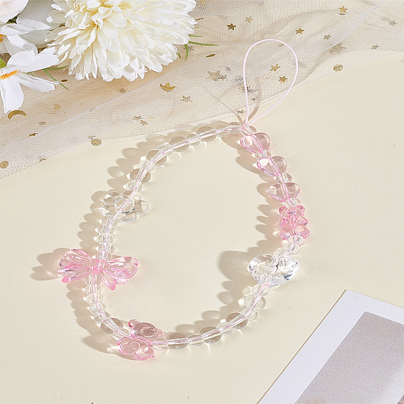 1Pc Heart & Bowknot Acrylic Mobile Straps for Women, Phone Decorations Charm