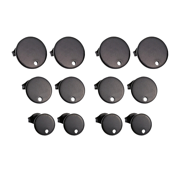 3 Size PVD Vacuum Plating 304 Stainless Steel Stud Earring Findings, with Loop and Flat Plate, Ear Nuts/Earring Backs, Flat Round