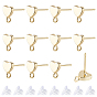 Brass Stud Earring Findings, with Loop, with Plastic Ear Nuts, Real 14K Gold Plated
