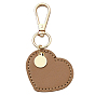 PU Leather Pendant Decorations, with Alloy Clasps, Heart & Flat Round, Light Gold