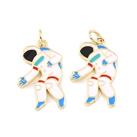 Brass Enamel Pendants, with Jump Ring, Long-Lasting Plated, Real 18K Gold Plated, Astronaut