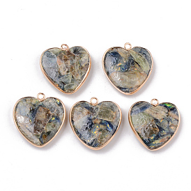 Pendentifs synthétiques en cyanite / cyanite / disthène, avec bordures en laiton plaqué or clair, cœur