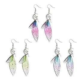 316 Surgical Stainless Steel Wing Dangle Earrings, with Resin, Platinum