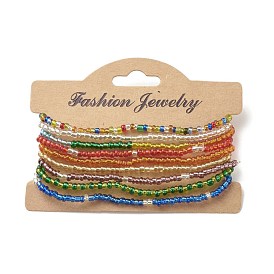 9Pcs 9 Color Bling Glass Seed Beaded Stretch Bracelets Set, Stackable Bracelets for Women