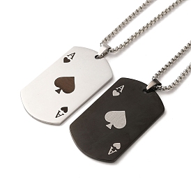 201 Stainless Steel Pendant Necklaces, with Iron Chains, Playing Card