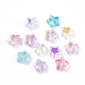 Electroplate Glass Beads, with Glitter Powder, Star