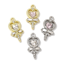 Rack Plating Alloy Pendants, with Rhinestone, Cadmium Free & Nickel Free & Lead Free, Heart