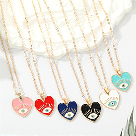 Colorful Vintage Heart Eye Necklace with Devil's Eye Pendant for Women